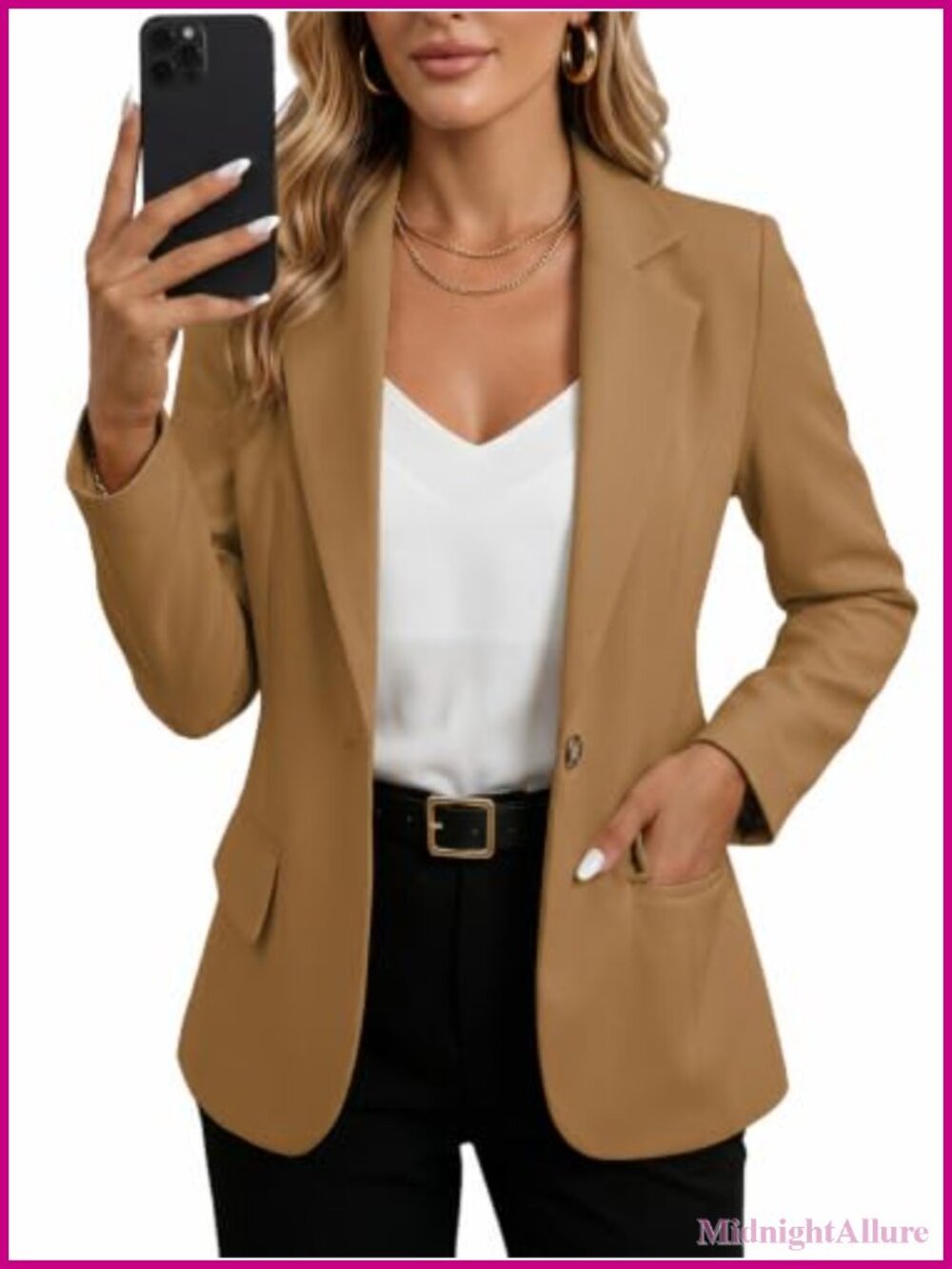 Women's Business Casual Blazer Jacket Work Office Single-Button Slim Fit